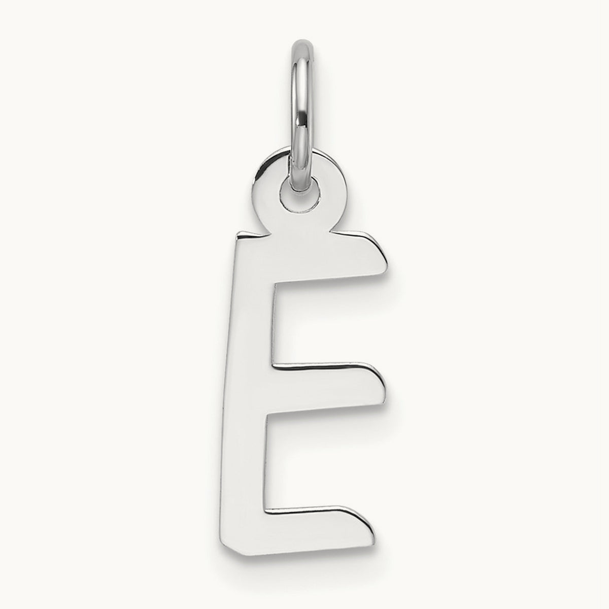 Slanted Block Initial Charm — 14K White Gold, E