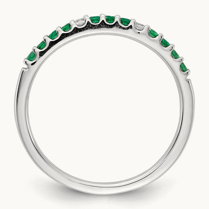 Diamond and Emerald Band, 14K White Gold