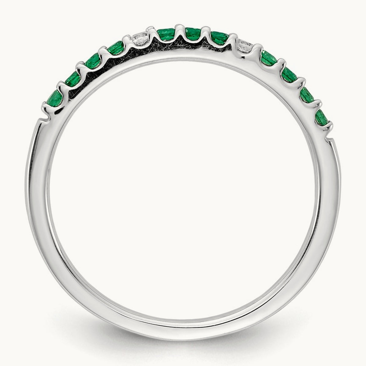 Diamond and Emerald Band, 14K White Gold