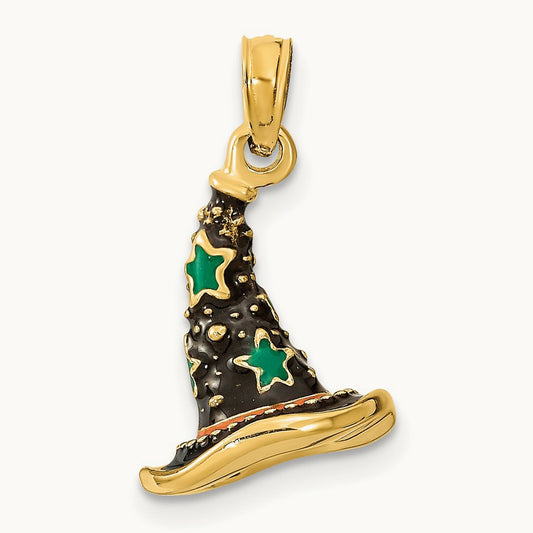 w/ Enamel 3-D Witch's Hat (Halloween) Charm, 14K