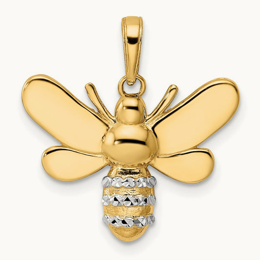 Diamond-cut Bumblebee Pendant, 14K with White Rhodium