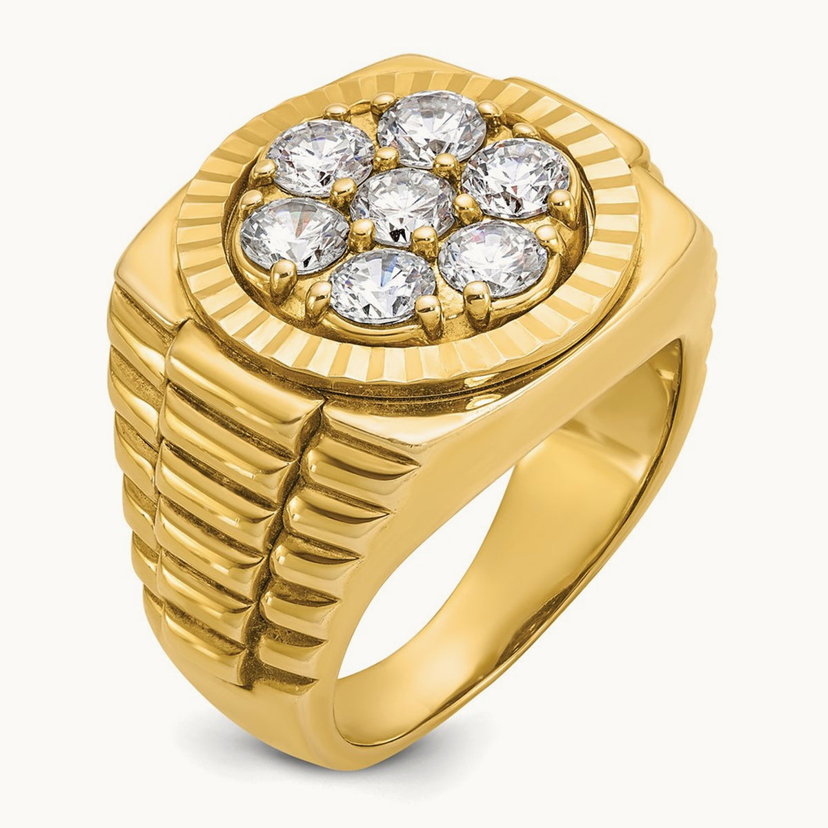 Ribbed Men's Cluster Ring, 2.00 ct tw Lab-Grown Diamond — 14K Yellow Gold