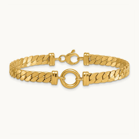 Polished 7.5in Curb Link with Circle Element Bracelet, 14K