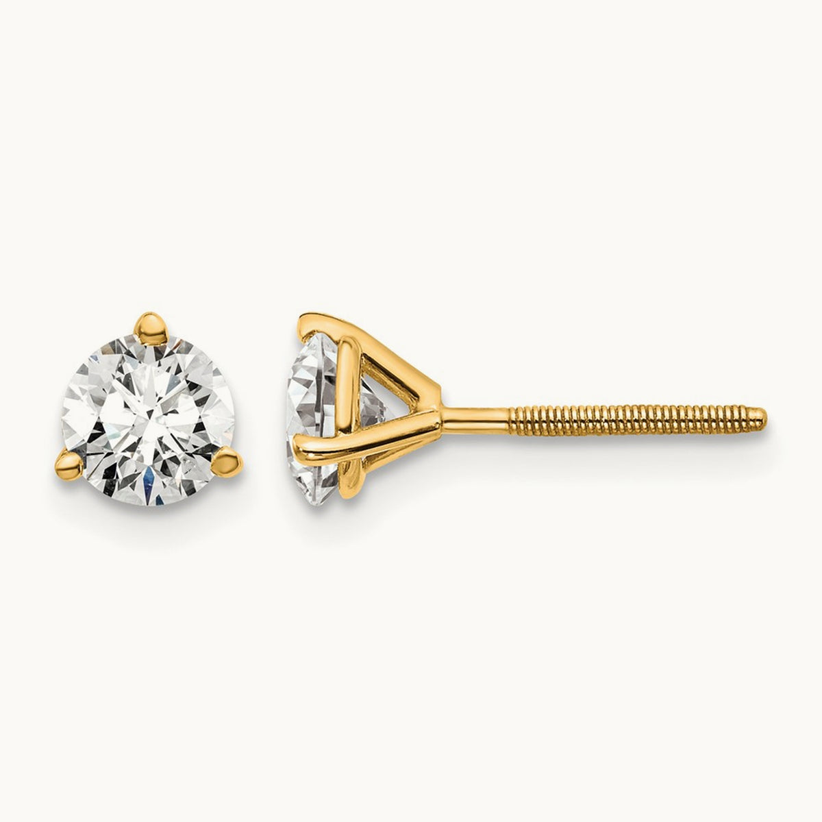 Round Stud Earrings, 0.10-6.00 ct tw Lab-Grown Diamond — 1 ct, 18K Yellow Gold