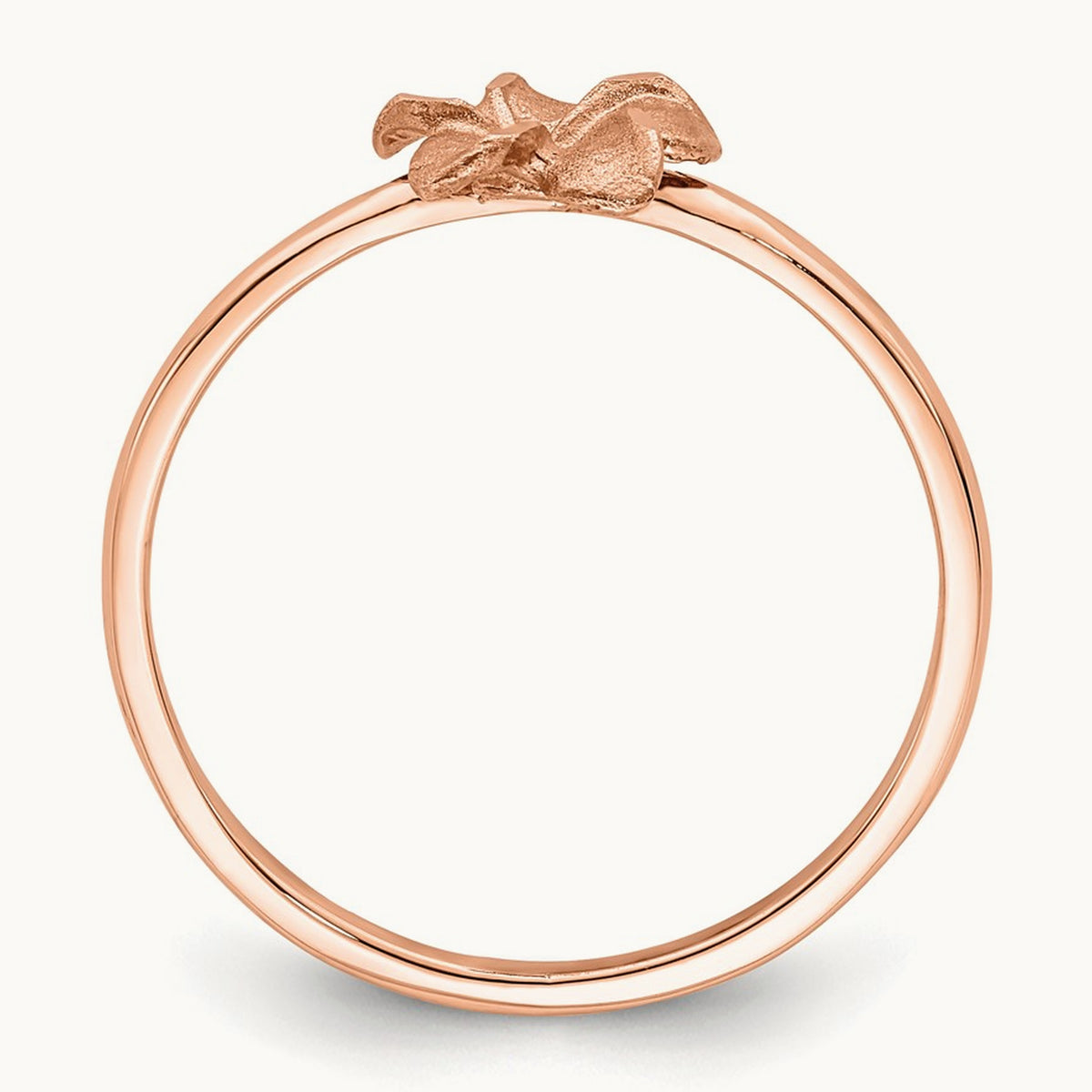 Brushed & Polished D/C Plumeria Ring, 14K Rose