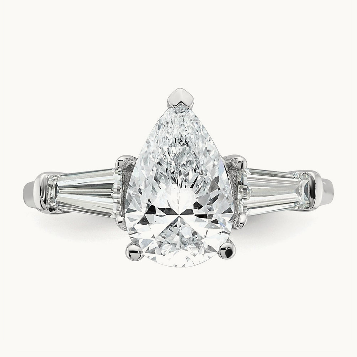 Pear/Baguette Engagement Ring, 1.50-6.75 ct tw Lab-Grown Diamond — 2 5/8 ct, 14K White Gold