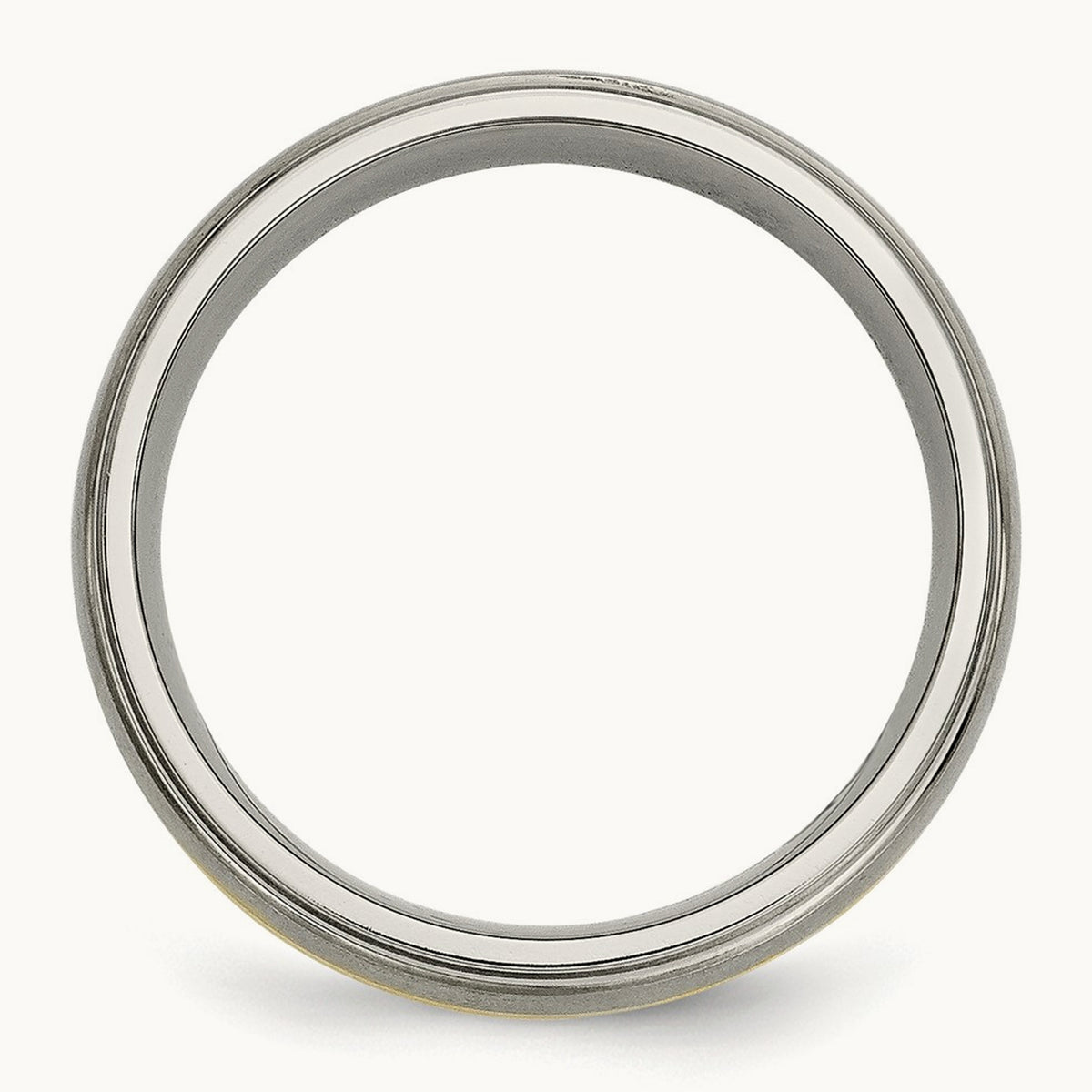 Brushed Center w/14k Yellow Inlay Ridged Edge Band, 6mm, Titanium