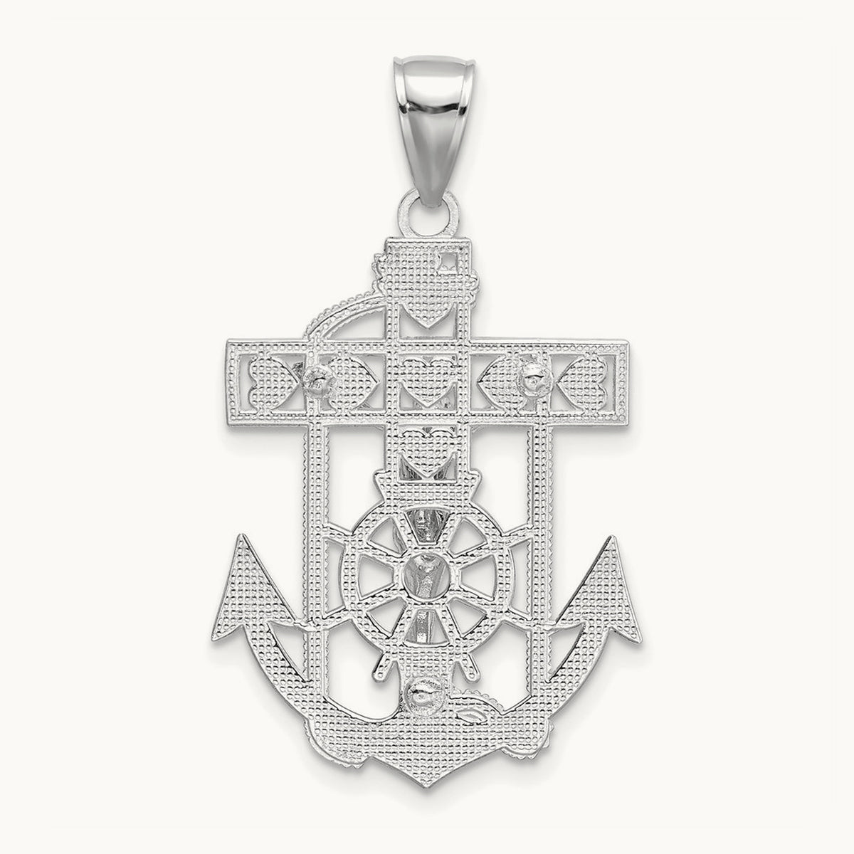 Mariner's Crucifix Pendant — 14K White Gold, 39mm