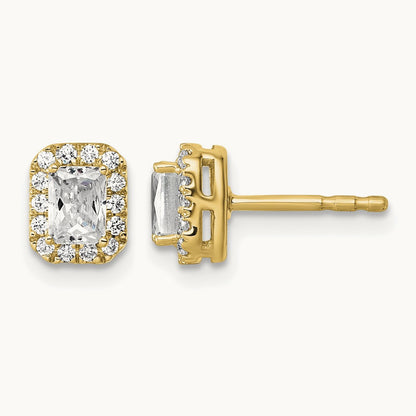 Radiant Halo Post Earrings, 0.50-8.50 ct tw Lab-Grown Diamond — 5/8 ct, 14K Yellow Gold