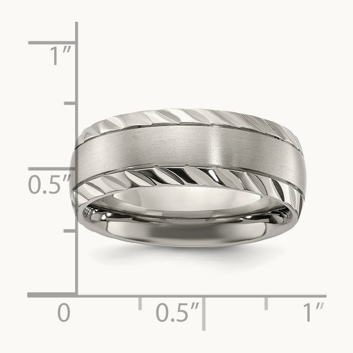 Polished w/Brushed Center & Grooved Edge Band, 8mm, Titanium