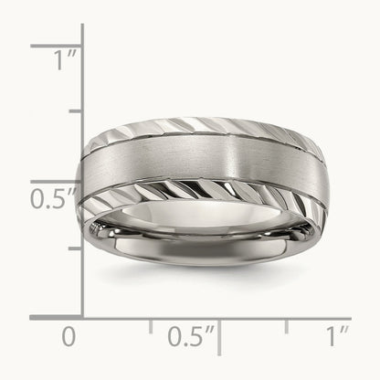 Polished w/Brushed Center & Grooved Edge Band, 8mm, Titanium