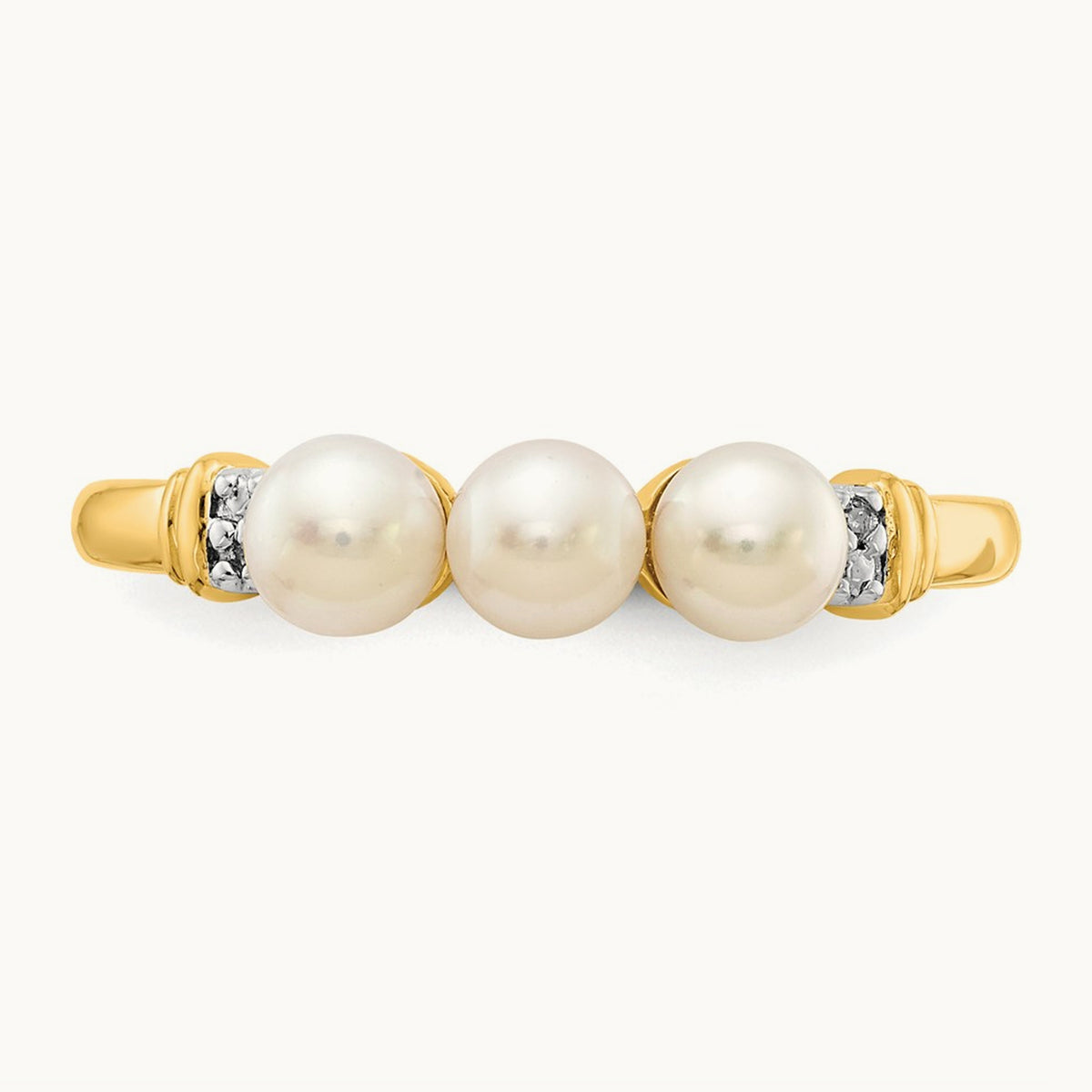 Diamond and FW Cultured 3-Pearl Ring, 14K