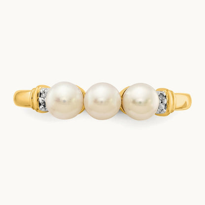 Diamond and FW Cultured 3-Pearl Ring, 14K