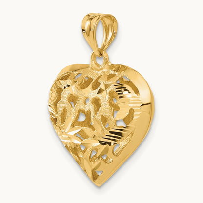 Fancy 3D Heart Charm, 14K