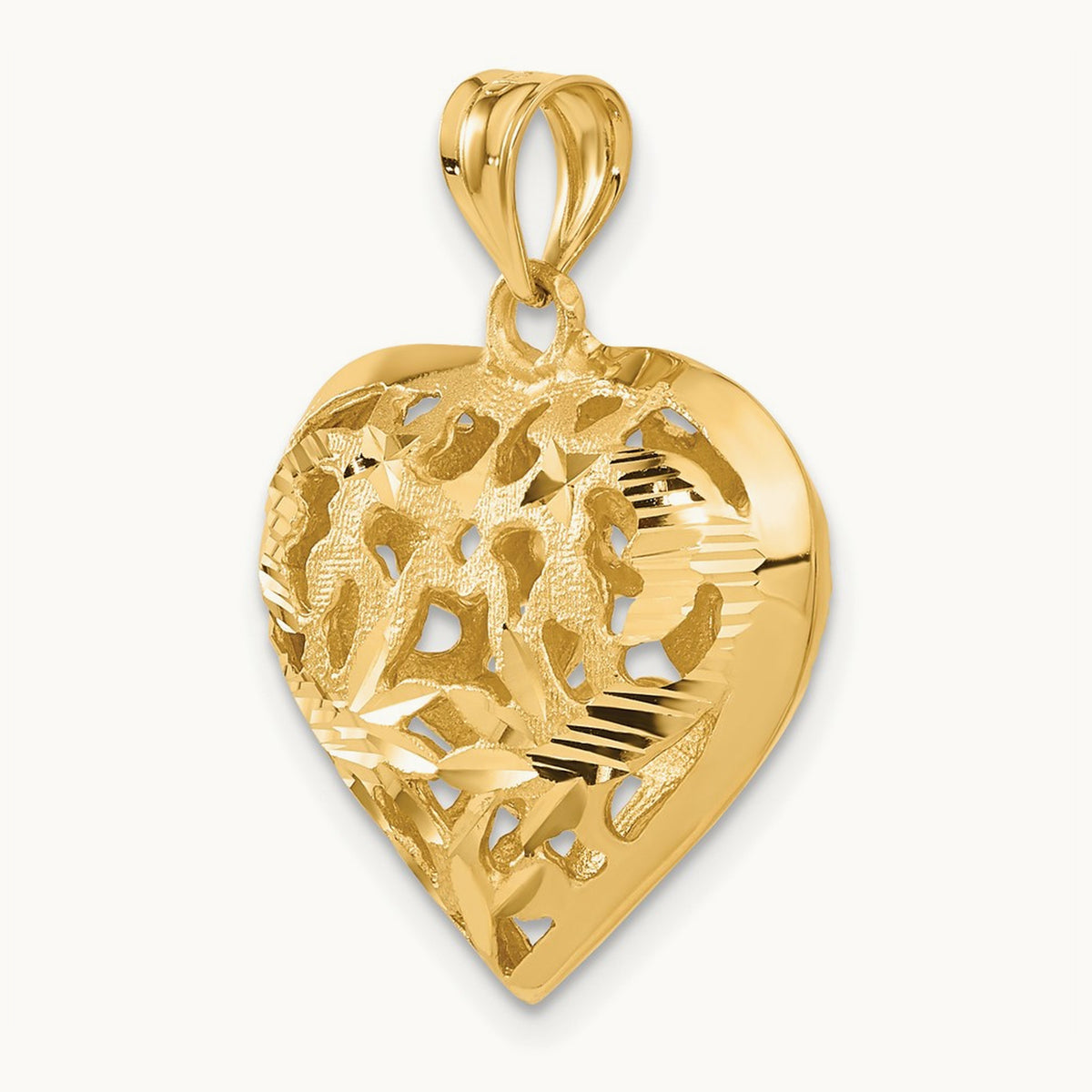 Fancy 3D Heart Charm, 14K