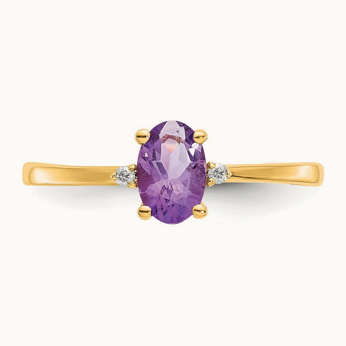 Diamond & Amethyst Birthstone Ring — 14K Yellow Gold, 6