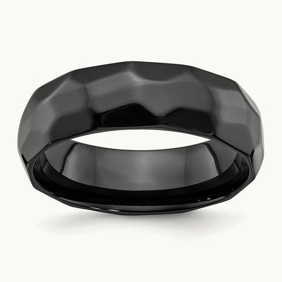 Black Zirconium Polished and Hammered Band, 7mm