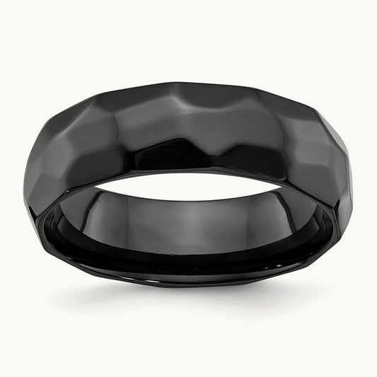 Black Zirconium Polished and Hammered Band, 7mm