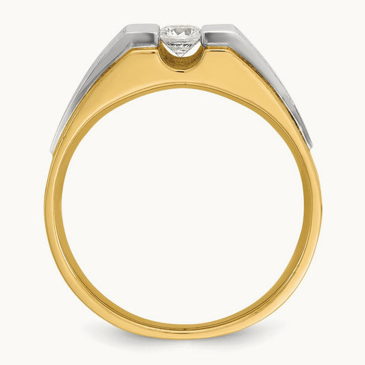 IBGoodman Men's Polished and Satin Diamond Complete Ring, 14K Two-tone