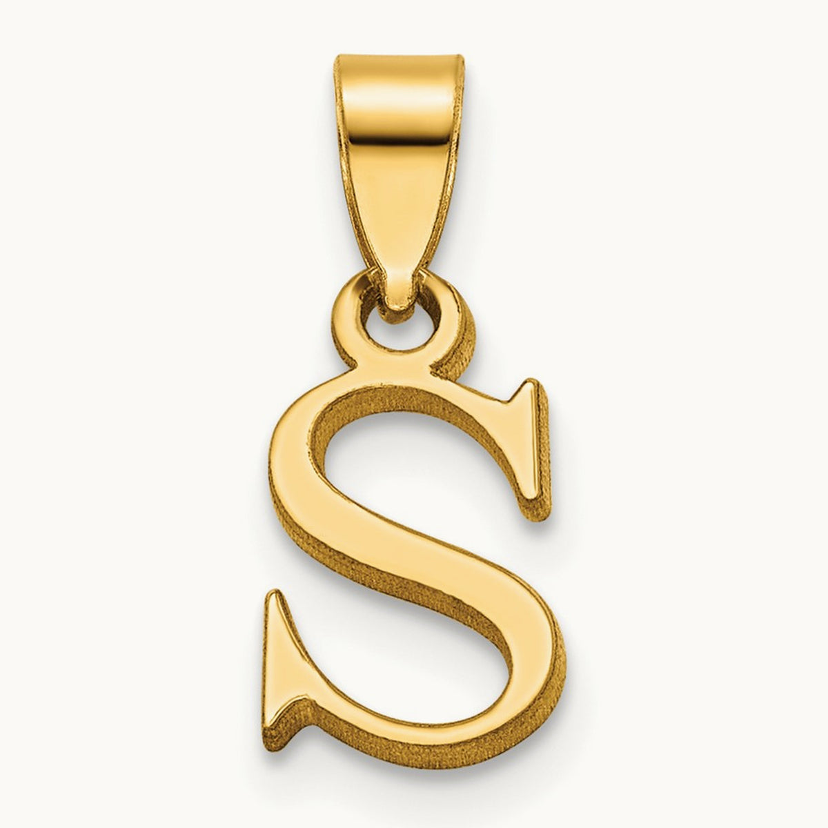 Polished Block Initial Pendant — 14K Yellow Gold, S