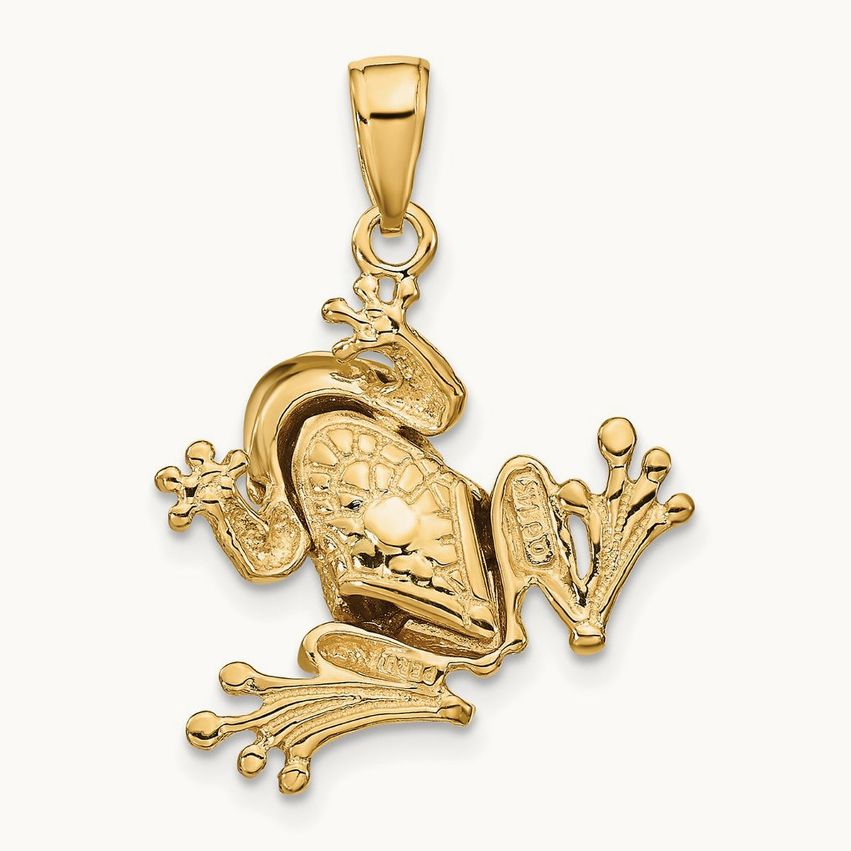 Solid Polished 3-D Moveable Frog Pendant, 14K