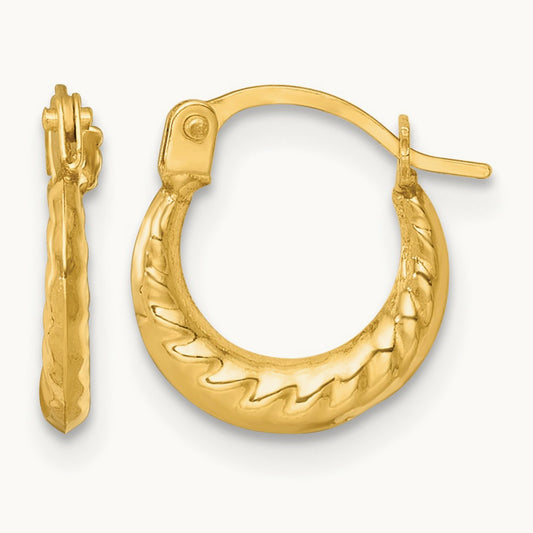 Polished and Grooved Hoop earrings, 1.5mm, 14K
