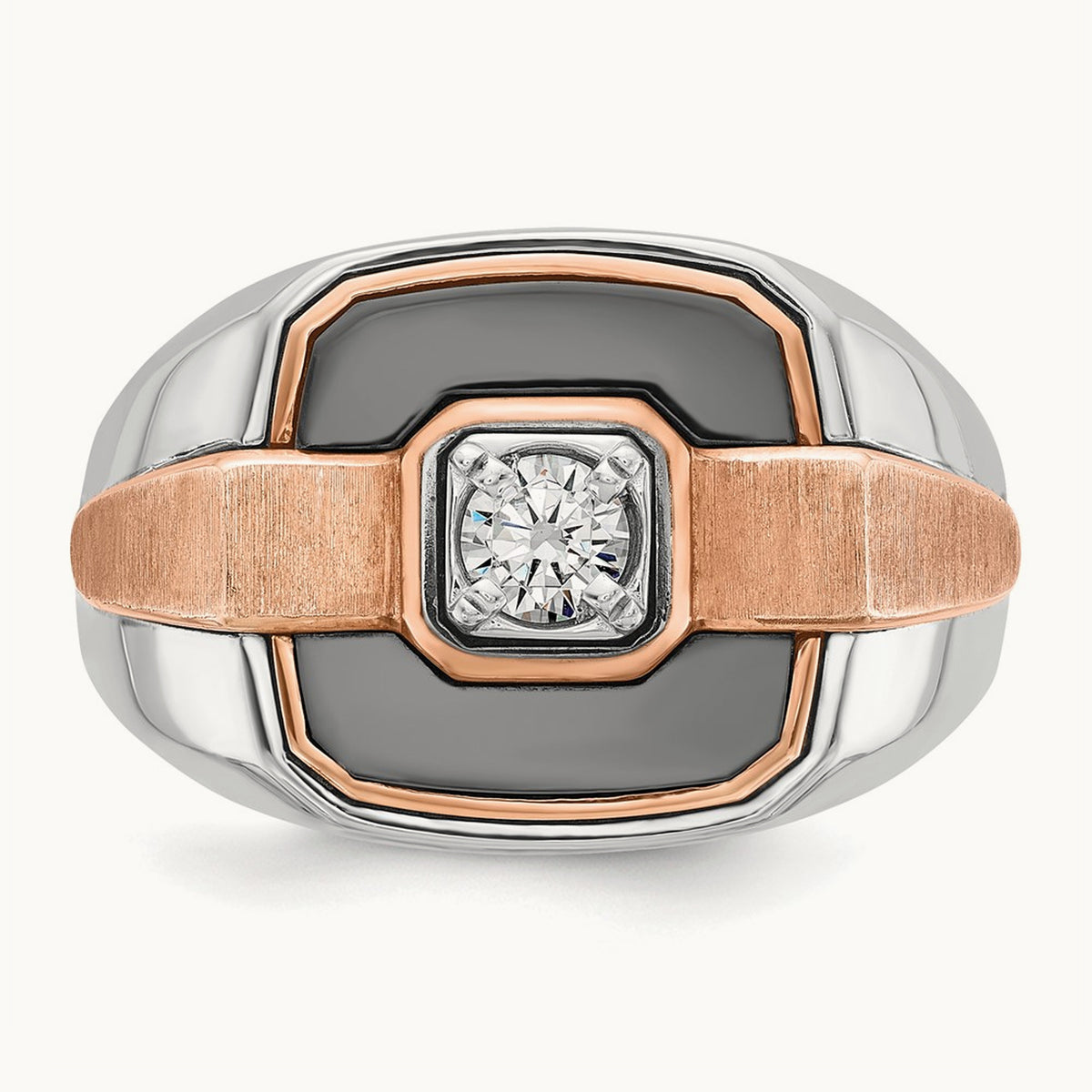 14kwr w/ Black RH IBGoodman Men's Polished & Satin Diamond Ring