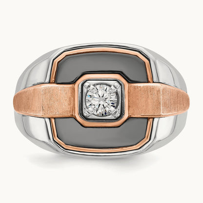 14kwr w/ Black RH IBGoodman Men's Polished & Satin Diamond Ring