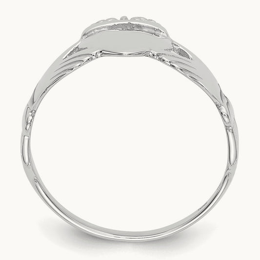 Ladies Claddagh Ring, 14K White Gold