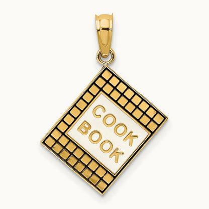 W/ Black Enamel 3-D Cook Book Charm, 14K
