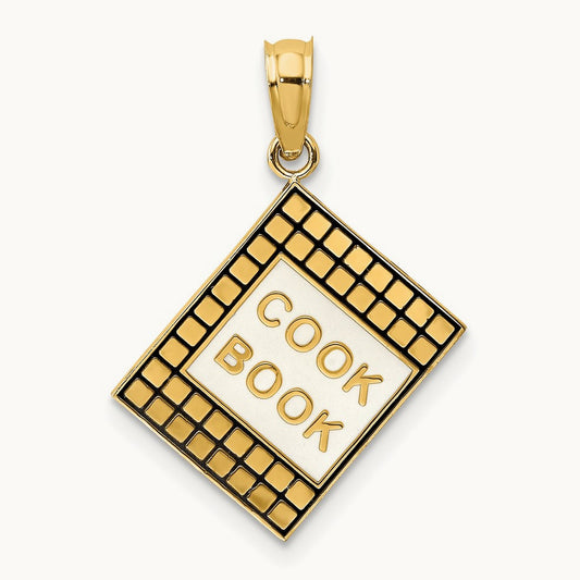 W/ Black Enamel 3-D Cook Book Charm, 14K