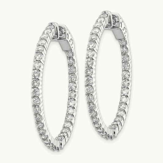 Diamond Round Hoop w/Safety Clasp Earrings, 14K White Gold