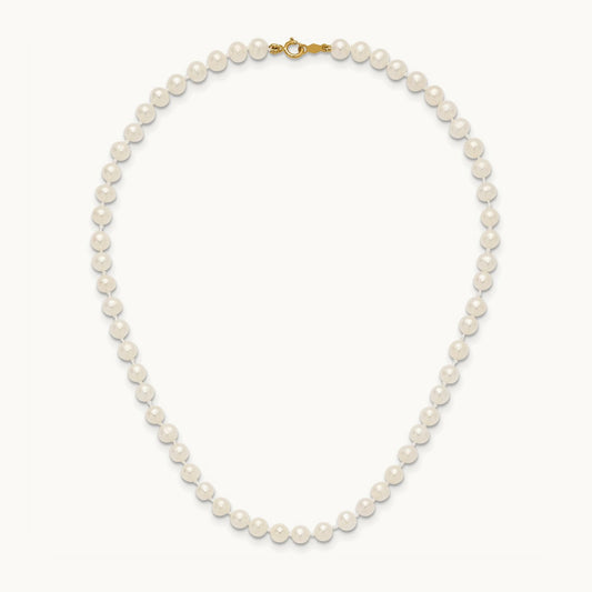 4- White Semi Round Freshwater Cultured Pearl Necklace, 14K