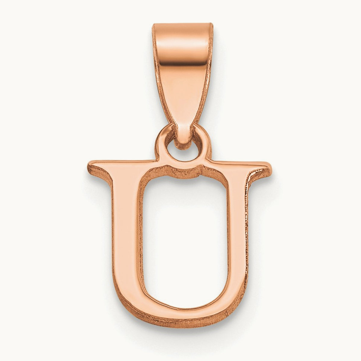 Polished Block Initial Pendant — 14K Rose Gold, U
