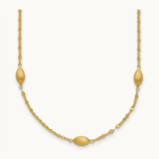 Diamond-cut w/Satin Oval Beads Necklace, 14K