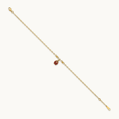 Adjustable Enameled Ladybug 9in Plus 1in ext. Anklet, 14K