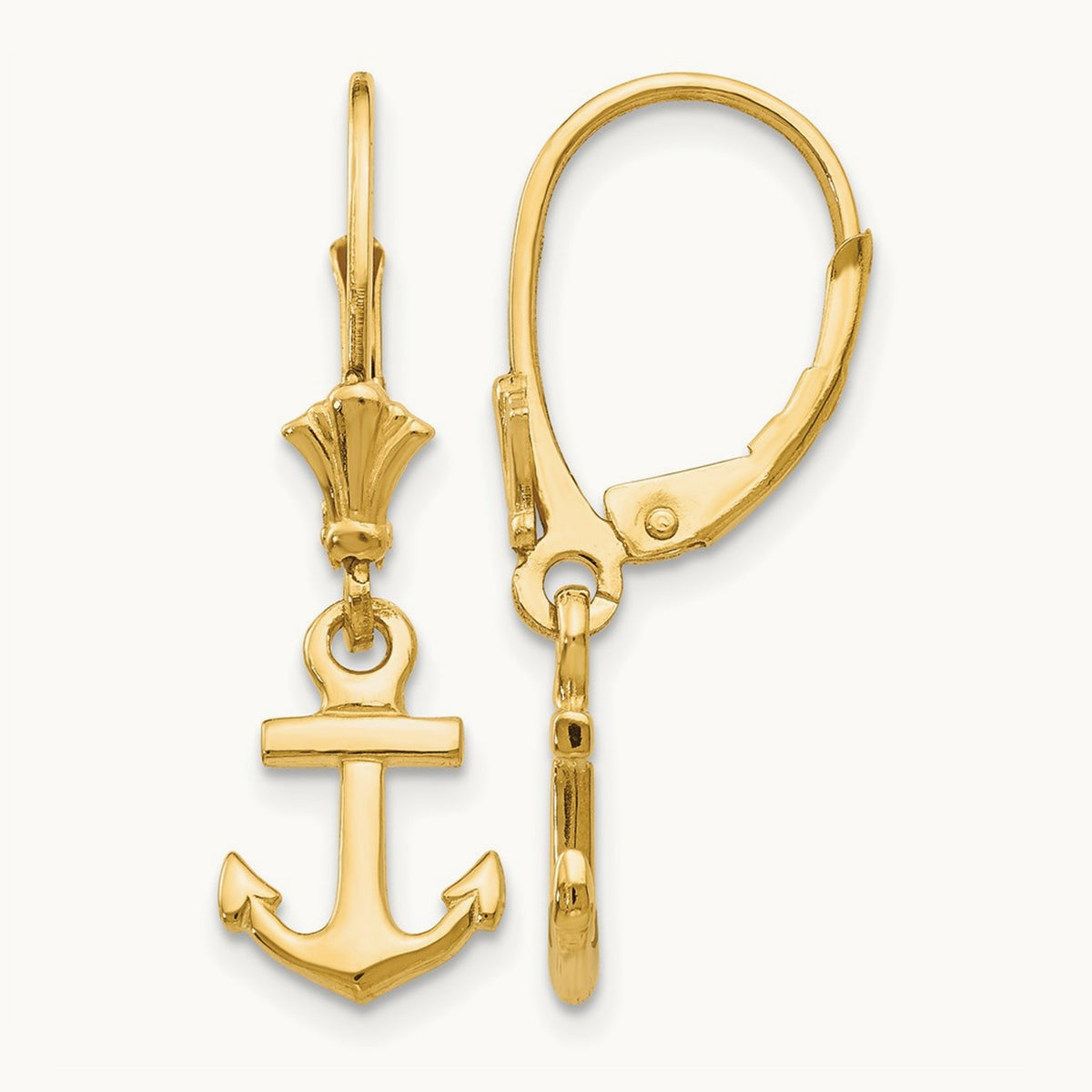 Mini Anchor Leverback Earrings, 14K