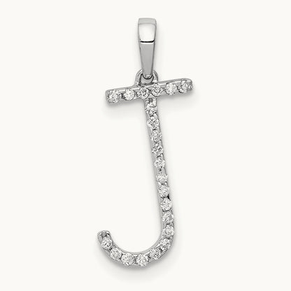 Diamond Letter J Initial Pendant, 14K White Gold