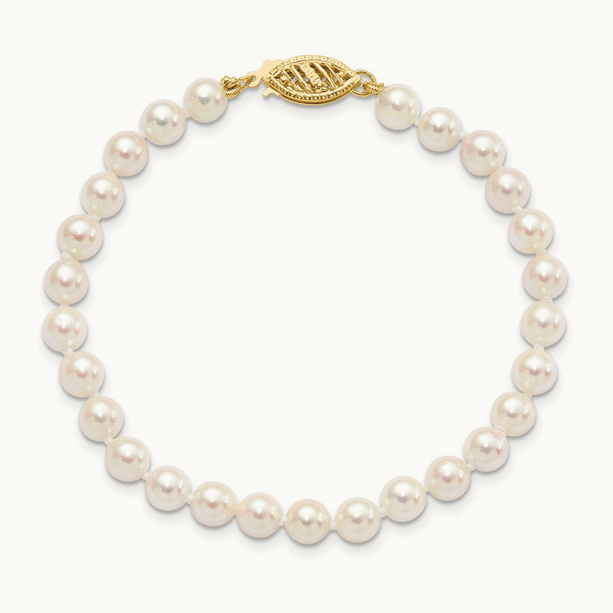 5- Round White Saltwater Akoya Cultured Pearl Bracelet, 6mm, 14K