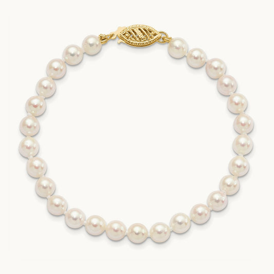 5- Round White Saltwater Akoya Cultured Pearl Bracelet, 6mm, 14K