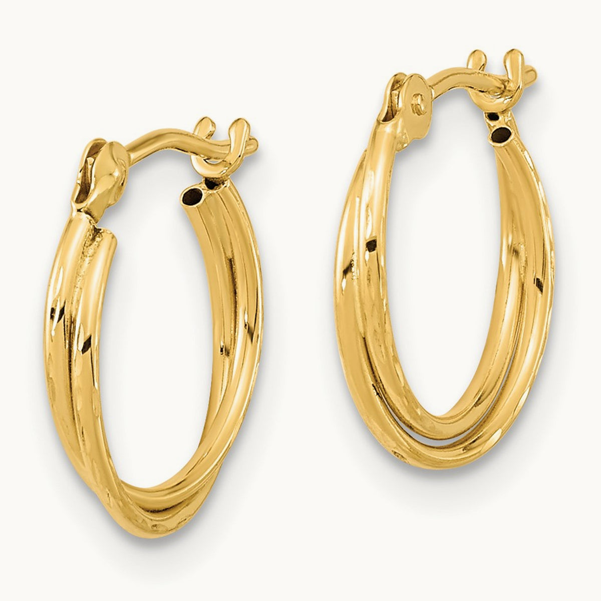 Diamond Cut Polished Double Hoops — 14K Yellow Gold