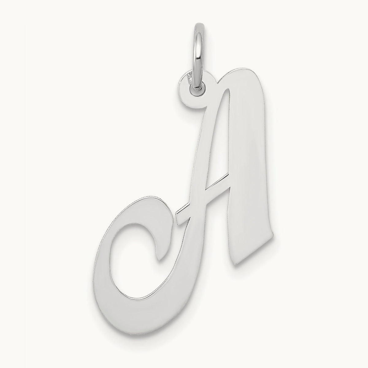 Medium Fancy Script Initial Charm — 14K White Gold, A