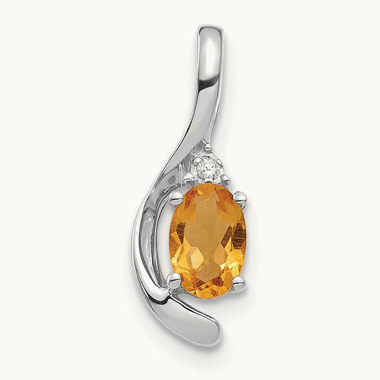 Citrine and Diamond Pendant — 14K White Gold