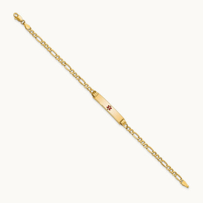 Semi-solid Medical Polished Red Enamel Figaro ID Bracelet, 14K