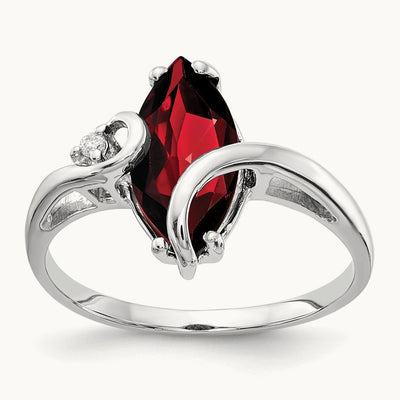 12x6mm Marquise Garnet A Diamond ring, 14K White Gold