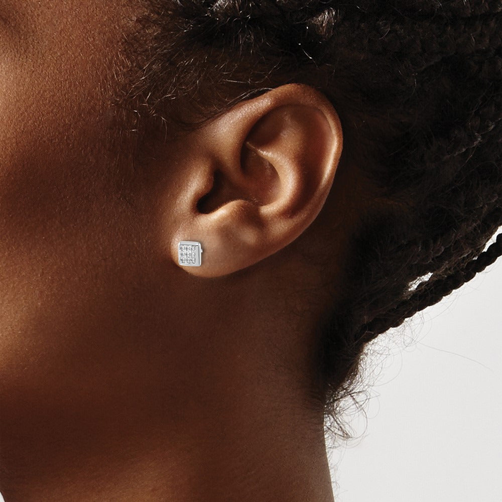 Square Diamond Cluster Earrings — 14K White Gold, 6mm