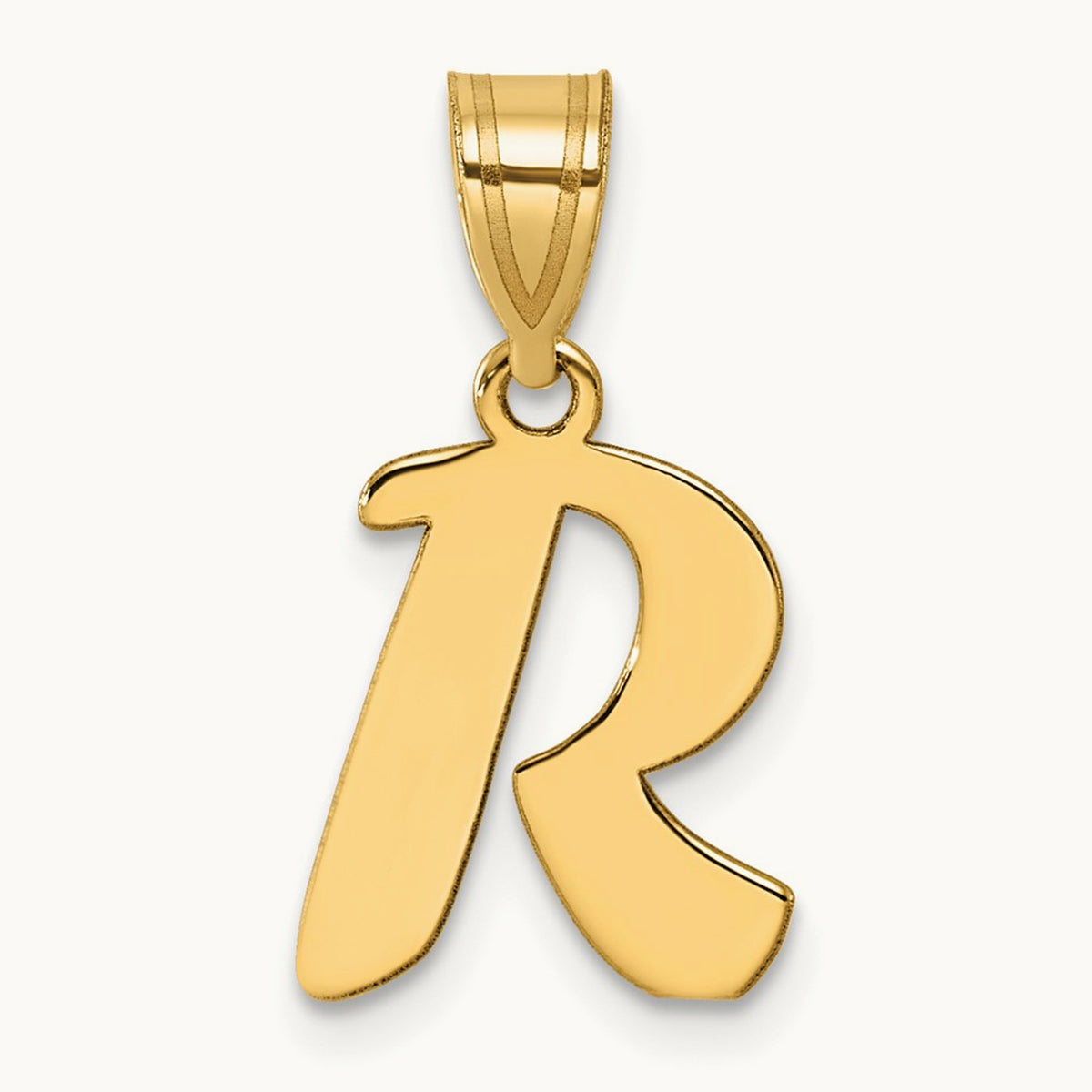 Polished Script Initial Pendant — 14K Yellow Gold, R