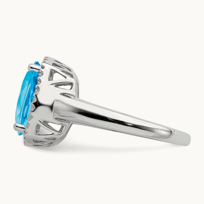 Blue Topaz and Diamond Ring, 14K White Gold