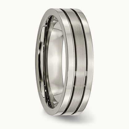 Brushed Center Grooved Band, 6mm, Titanium
