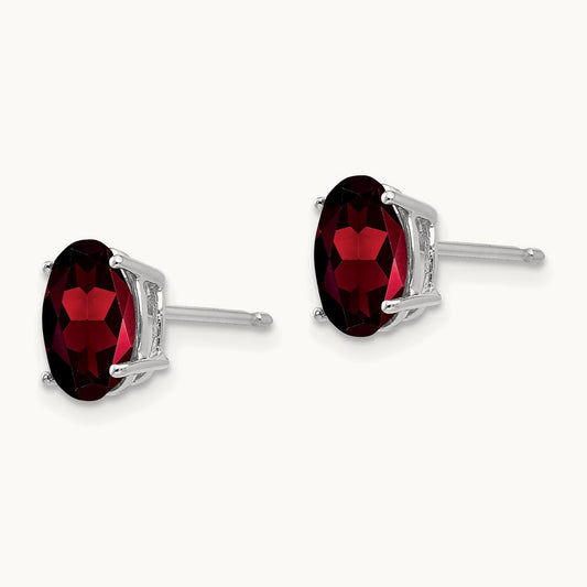 8x6mm Oval Garnet Earrings, 14K White Gold